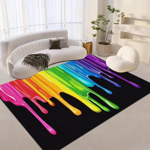 Colorful Abstract Graffiti 3D Print Pattern Rug, Black Simple Background Area Rugs,Non-Slip Washable Carpet for Indoor Bedroom Living Room Home Office 3 x 4ft