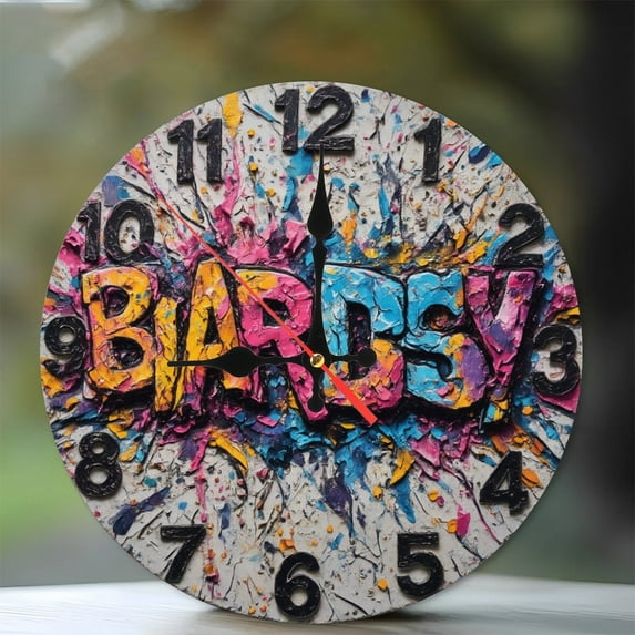 Colorful Abstract Graffiti Wall Clock Modern Home Decor 10-Inch Silent Wooden Wall Clock, Battery Operated (AA Batteries Not Included), Artistic Home Decor