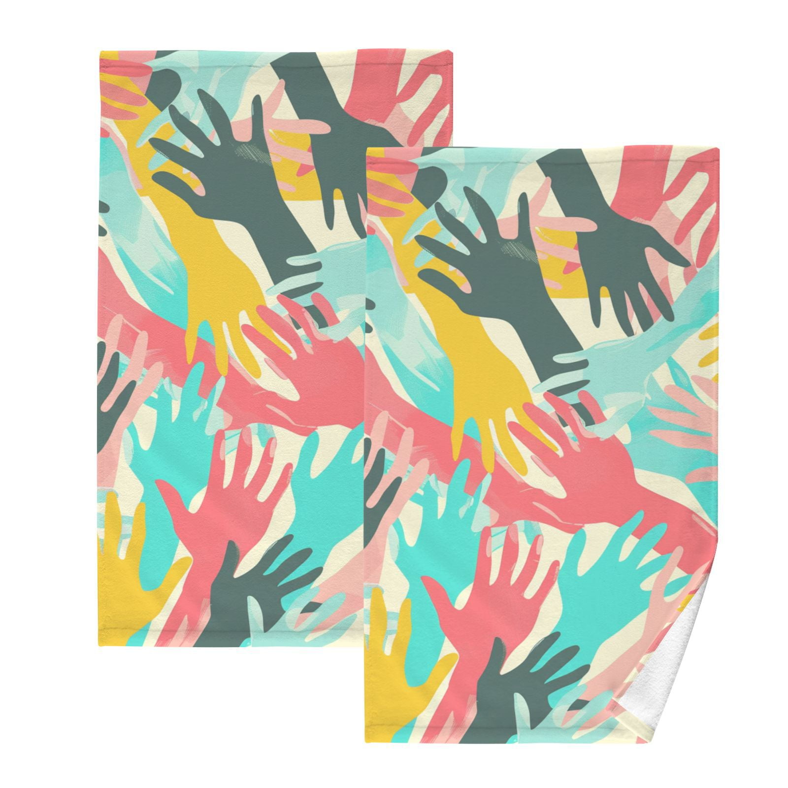 Colorful Abstract Hands Hand Towels Cotton Bath Towels Large Face Towels Absorbent for Bathroom 2 Packs