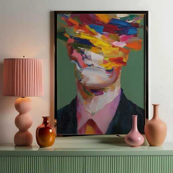 Colorful Abstract Head Portrait Bold Modern Wall Art Surreal Expressionist For Eclectic Interior Decor