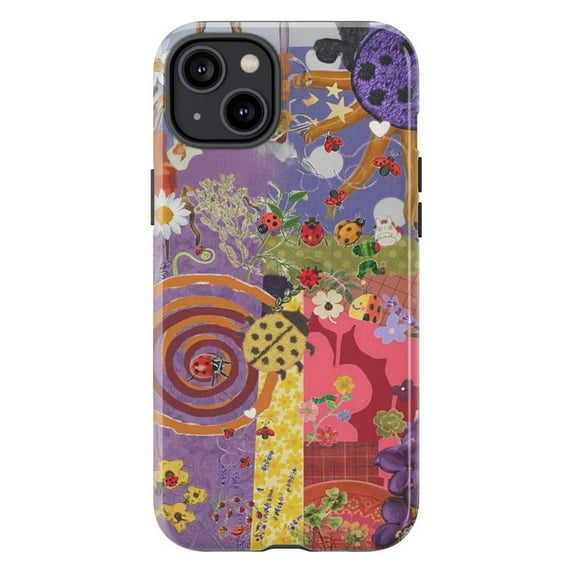 Colorful Abstract Ladybug Phone Case, Vintage Patchwork Groovy Cover for iPhone 17 16 15 14 13 12 11 Pro Max