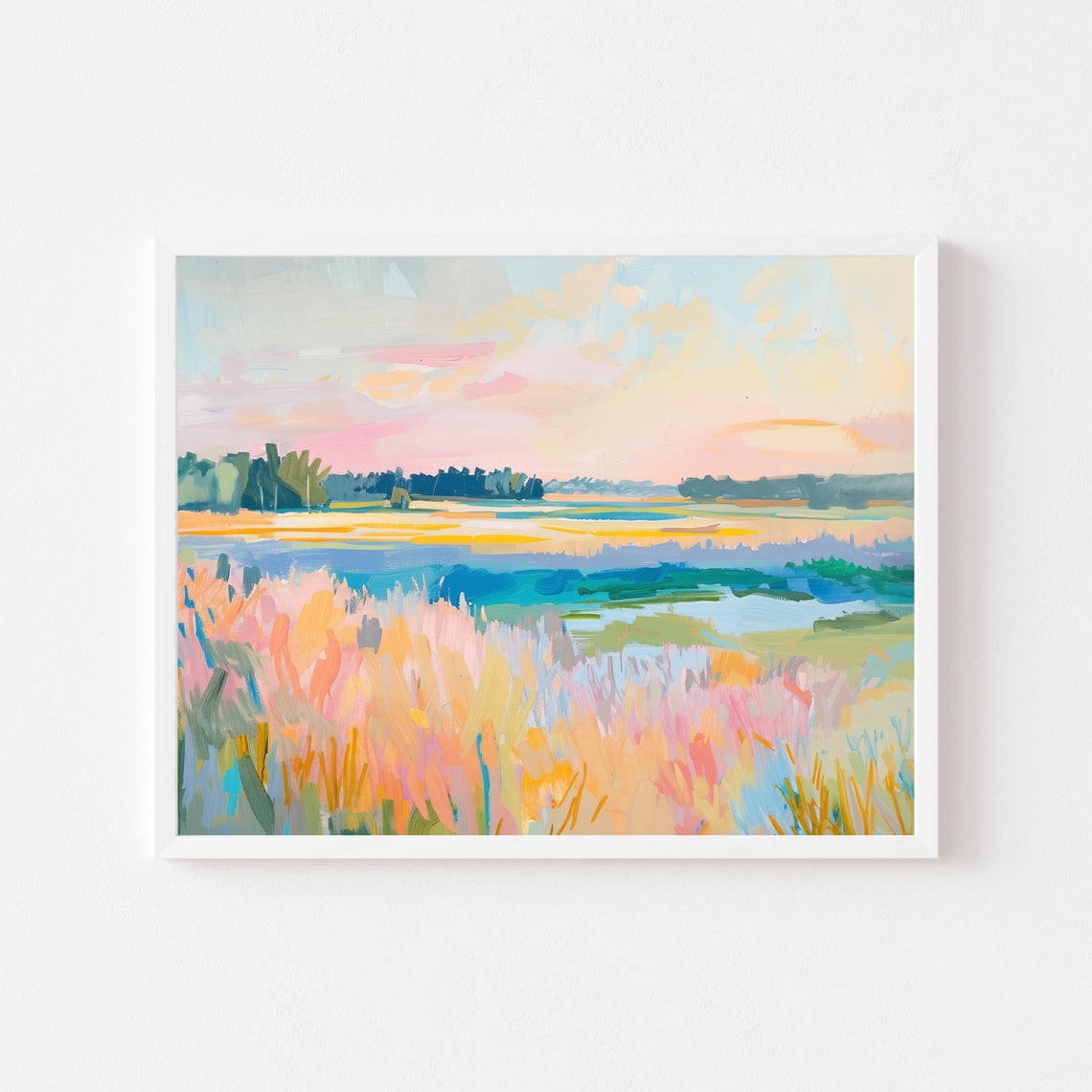 Colorful Abstract Landscape Painting Vibrant Pastel Field Wall Art