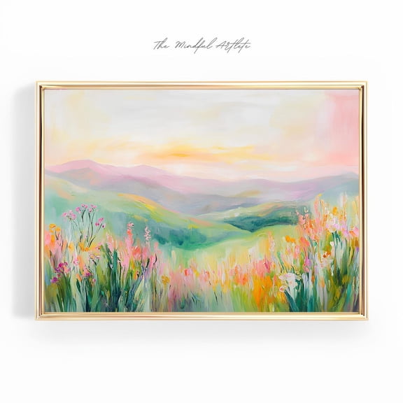 Colorful Abstract Landscape Wall Art Spring Wildflower Decor, Unframed Canvas Size 24x36
