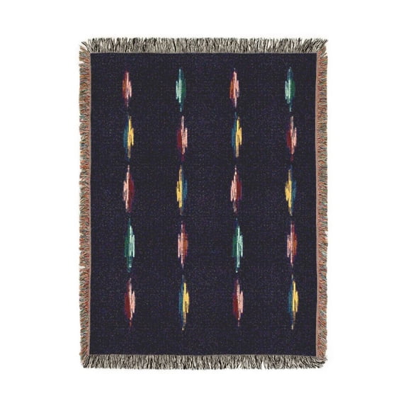 Colorful Abstract Lightning Bolt Navy Woven Blanket, 100% Cotton, Geometric Style for Sofa or Bed
