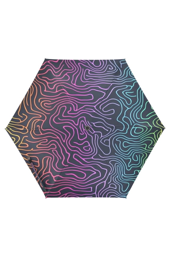 Colorful Abstract Line Folding Umbrella UV50+ Waterproof Sun Protection Auto Open Close Compact Fiberglass Frame
