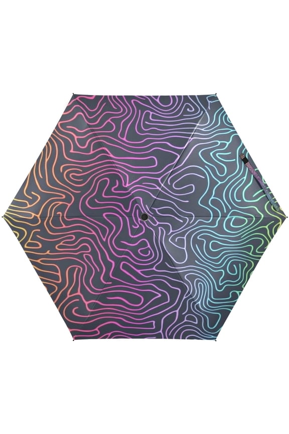 Colorful Abstract Line Umbrellas for Sun Auto Open Close UV50+ Waterproof 5-Fold Compact Fiberglass Frame