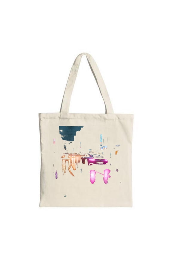 Colorful Abstract Map Tote Bag - Vibrant Pink Orange & Blue Design with Car & Shapes - Perfect for Shopping Travel & Parties