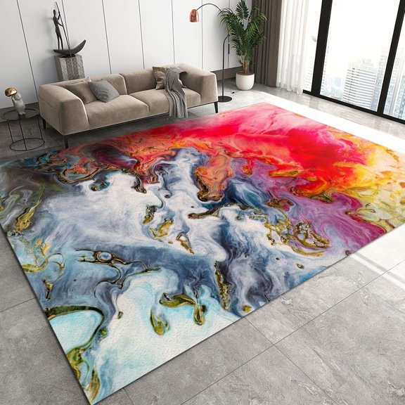 Colorful Abstract Marble Area Rugs, Red And White Flowing Lava Graffiti Living Room Rugs, Carpet Mat Soft Feel Easy To Clean Apply To Study Room Bedroom Entryway Hallway 5x7ft
