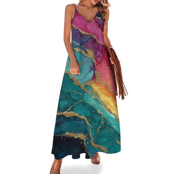 Colorful Abstract Marble Texture Sleeveless Dress Women's Evening Dress Womans Clothing