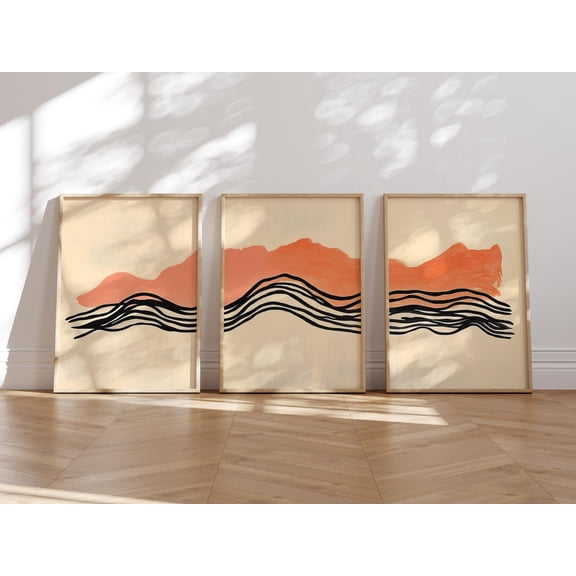 Colorful Abstract Minimalist Line Art Flowing Lines Japandi Waves Pink Peach Print, Stretched Canvas
