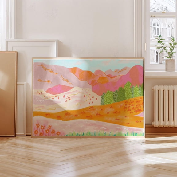 Colorful Abstract Mountain Dopamine Wall Art, Stretched Canvas 16x20in