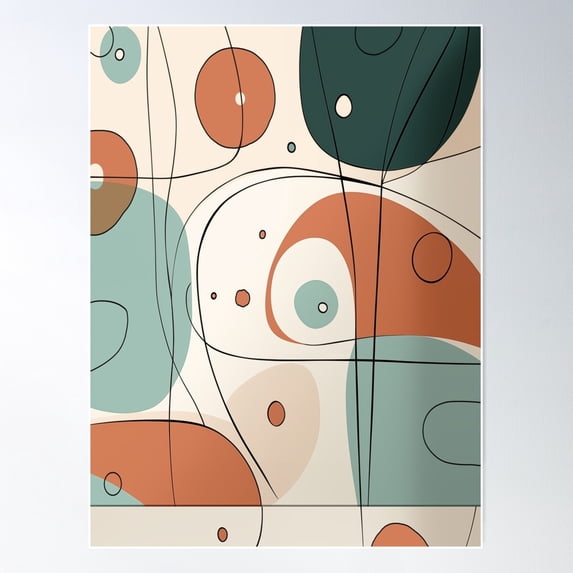 Colorful Abstract Organic Shapes And Lines 251 Poster Wall Art, Modern Wall Decor For Living Room Bedroom, 12x18 UNFRAMED
