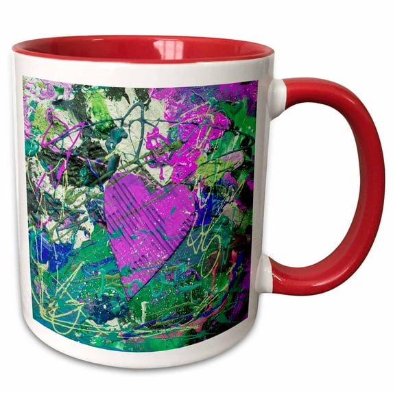 3drose, Colorful Abstract Painted Heart, 15oz Two-tone Red Mug
