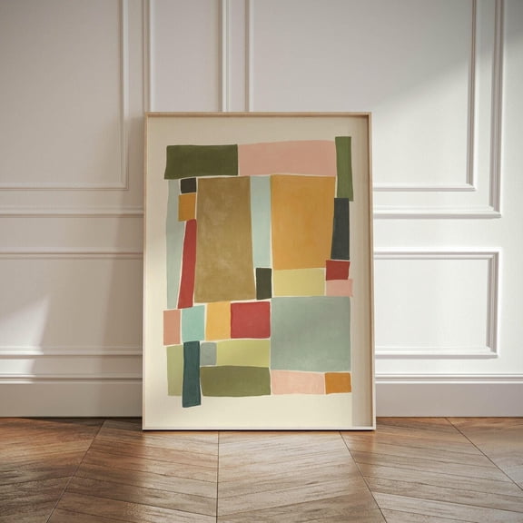 Colorful Abstract Patchwork Modern Multicolor Contemporary Bohemian Wall Decor, Unframed Paper Poster 8x10in