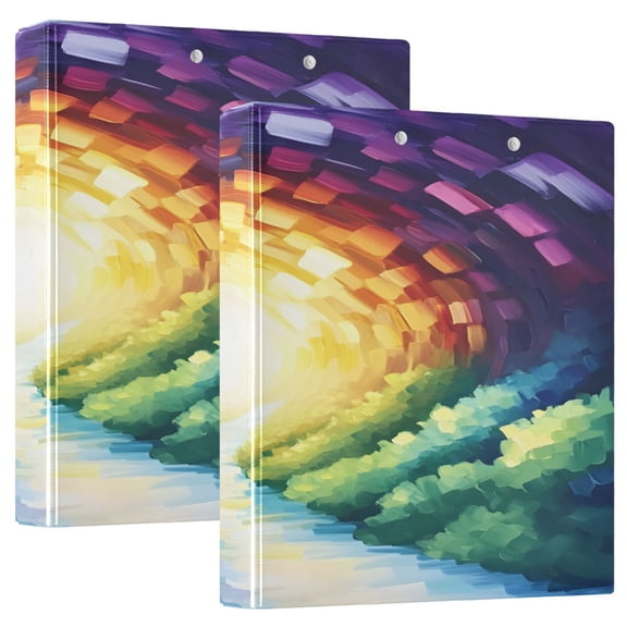 Colorful Abstract Pattern 12.4x10.6in PVC Round Ring Binder, D-Ring 3-Hole, Metal Clip, 200 Sheets