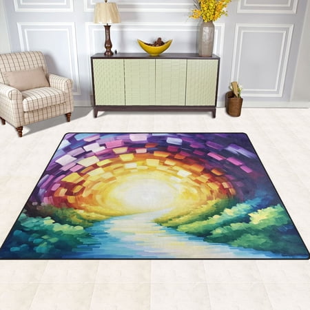 Colorful Abstract Pattern 63''x48'' Plush Memory Foam Bath Mat, Soft, Absorbent, Non Slip, Durable