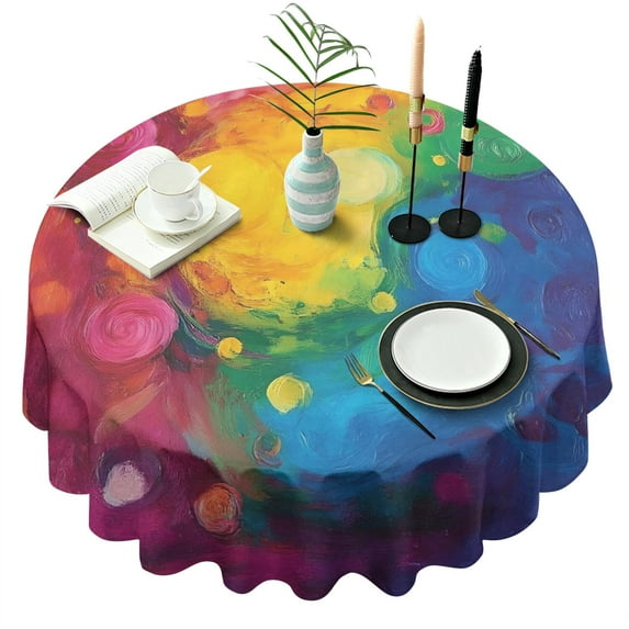 Colorful Abstract Pattern Round Tablecloth 60"x60",Wrinkle Wipeable Table Cloth for Kitchen Dining Room Picnic Patio Party