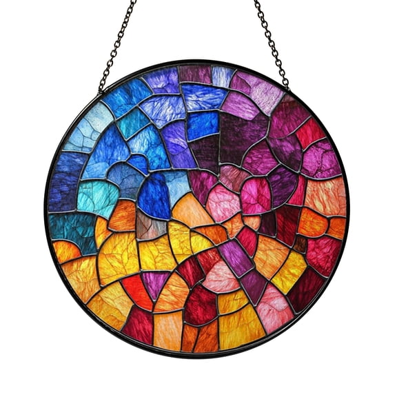 Colorful Abstract Pattern Stained Glass Style Suncatcher Window Hanging, Mosaic Geometric Sun Catcher Ornament, Modern Decorative Window Art, Contemporary Window Hanging Gift