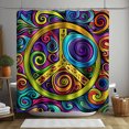 Colorful Abstract Peace Symbol Shower Curtain with Swirls and Flowers