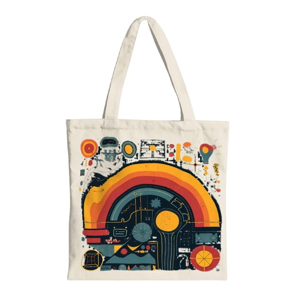 Colorful Abstract Rainbow Tote Bag - Multifunctional Canvas Bag with Geometric Patterns for Shopping Travel & Parties
