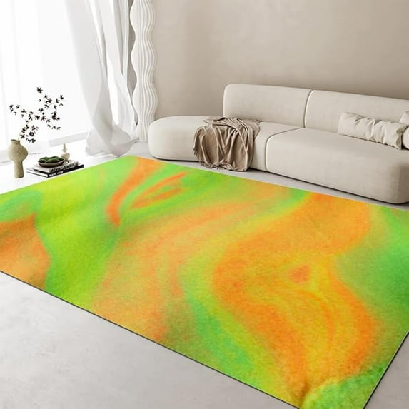 Colorful Abstract Ripple Texture Design Area Rug, Orange And Green Colorful Ripple Texture Bedroom Rug, Washable Low Pile Living Room Carpet, Soft Non-Slip Balcony Nursery Office 3 x 4ft