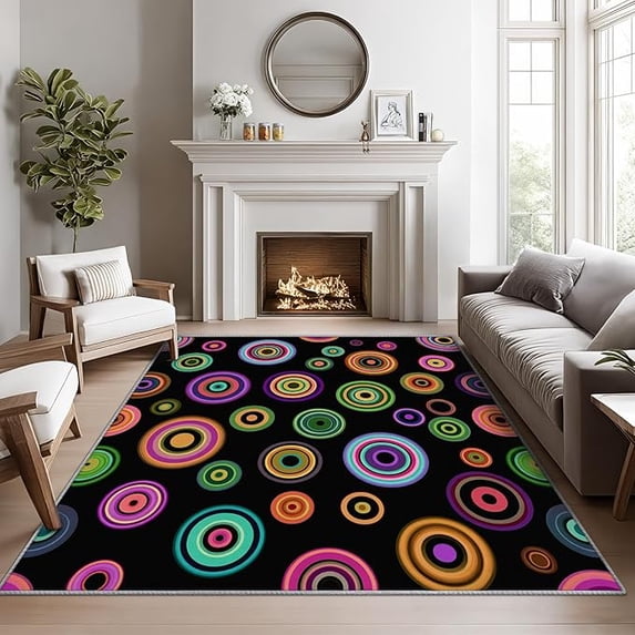 Colorful Abstract Rugs for Living Room -Retro Circle Rug, Multicolor Geometric Area Rugs for Bedroom, Pop Art Washable Carpet for Entryway, Kitchen, Rainbow Dot Home Decor & Gifts 4 x 6ft