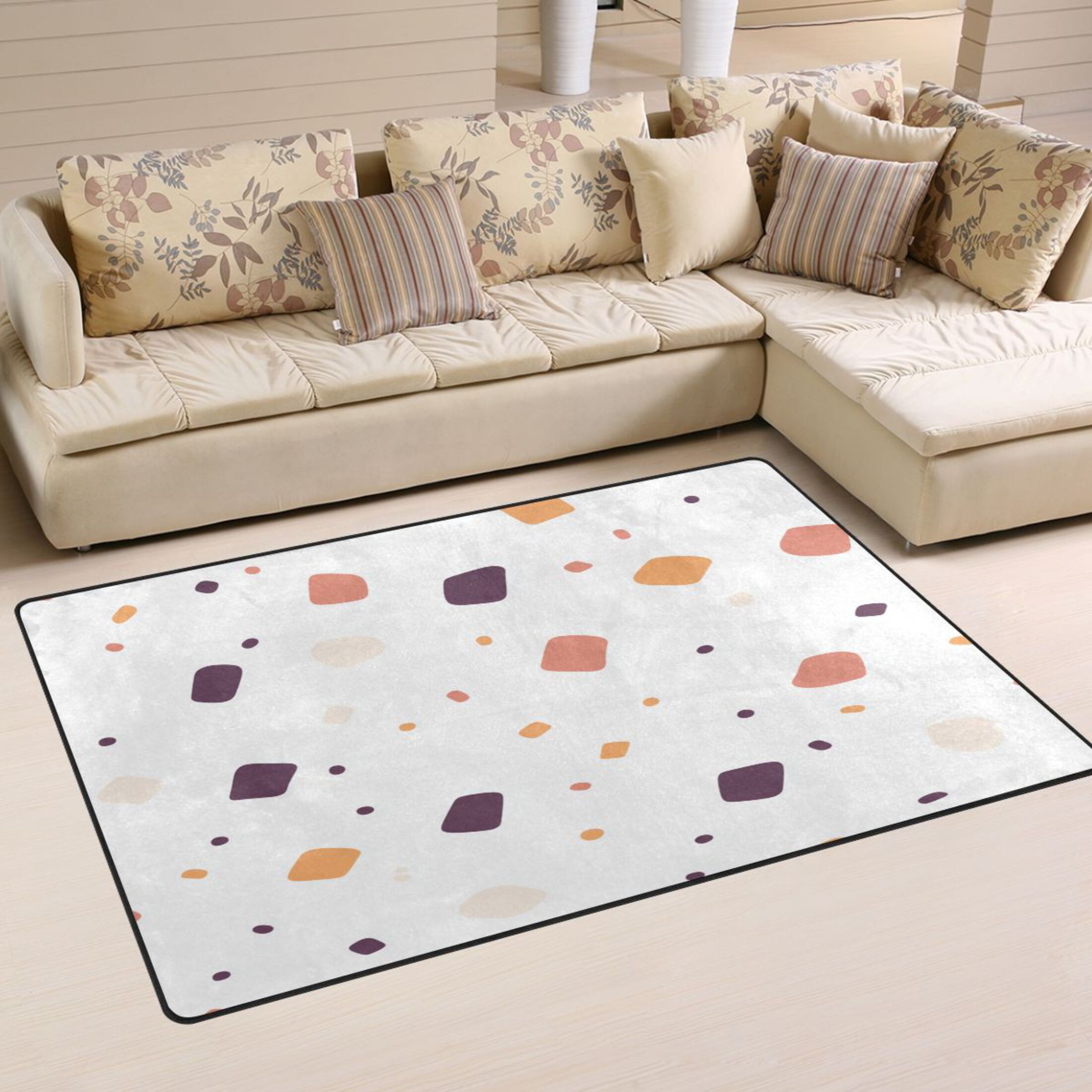 Polyester Rugs Coposition Colorful Abstract Shapes Pattern Soft Polyester Area Rug 31''x20'', Non ...