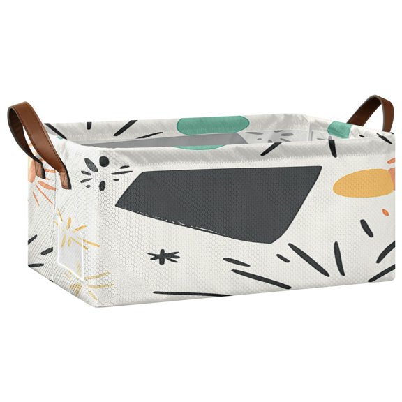 Colorful Abstract Shapes and Dots Open Home Storage Bins Foldable Metal Frame Shelf Baskets 16.9x11.4x7.7in Water-Resistant