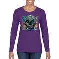 thumbnail image 1 of Colorful Abstract Skull Face Streetwear Womens Graphic Long Sleeve T-Shirt, Purple, Small, 1 of 3