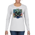 thumbnail image 1 of Colorful Abstract Skull Face Streetwear Womens Graphic Long Sleeve T-Shirt, White, Small, 1 of 3