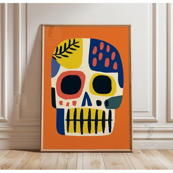 Colorful Abstract Skull Poster Modern Folk Illustration Bold Graphic, Unframed Poster