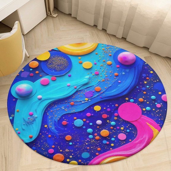 Colorful Abstract Spheres And Swirls Round Area Rugs for Bedroom Living Room, 5FT Soft Indoor Circle Carpets, Carpet Home Decor Floor Mat