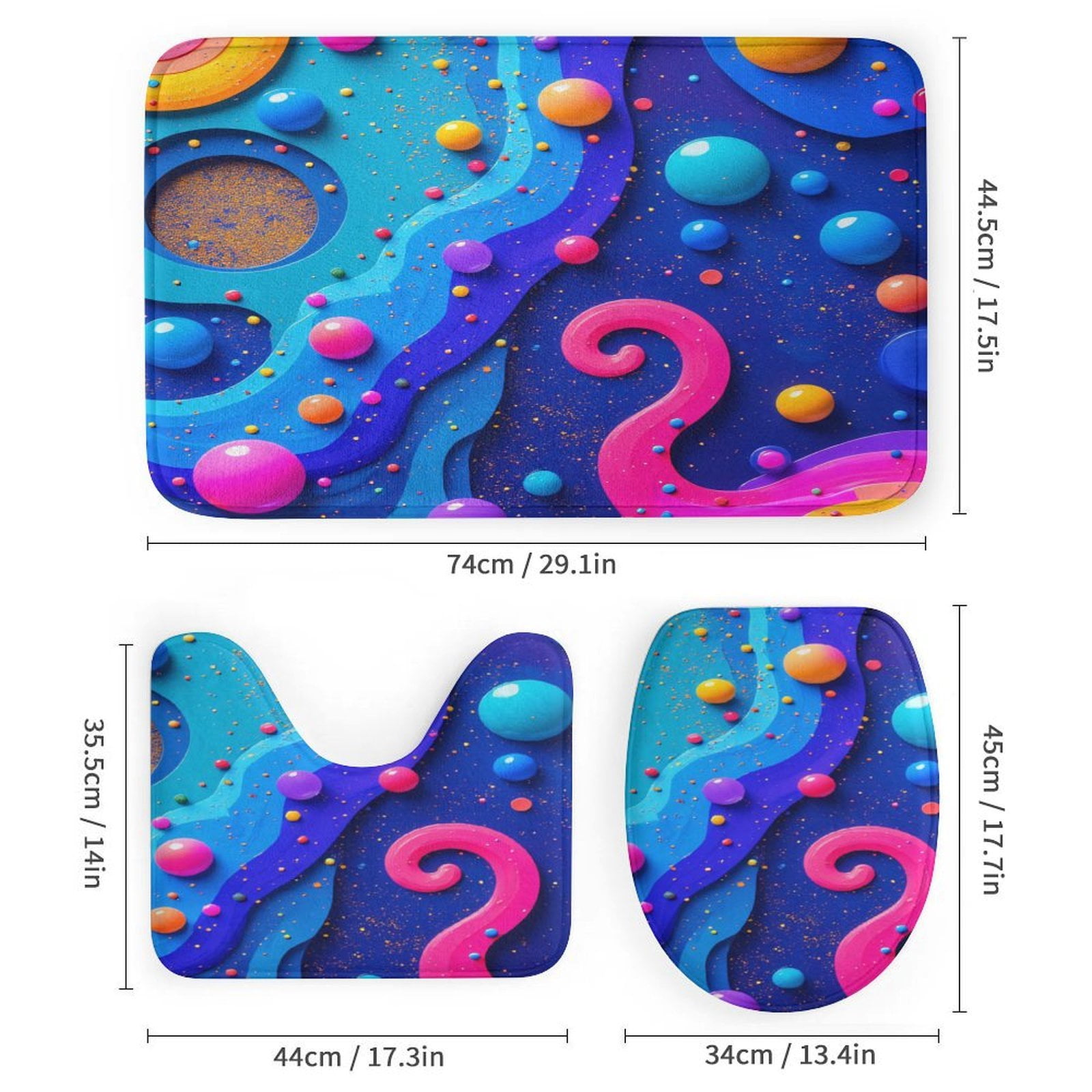 Colorful Abstract Spheres Pattern Bathroom Rugs Sets 3 Piece Toilet Lid Colorful Abstract Spheres Pattern Bathroom Rugs Sets 3 Piece Toilet Lid