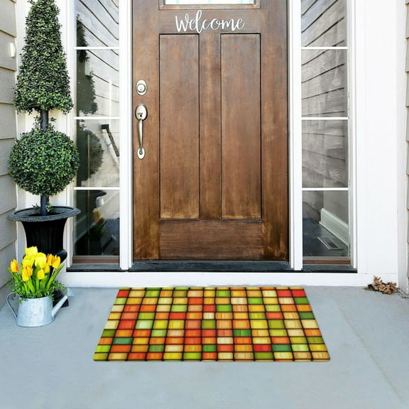 Colorful Abstract Square Pattern Outdoor Doormats NonSlip Bath Rugs Absorbent Muddy Dirt Resist Door Mats 32''x20''