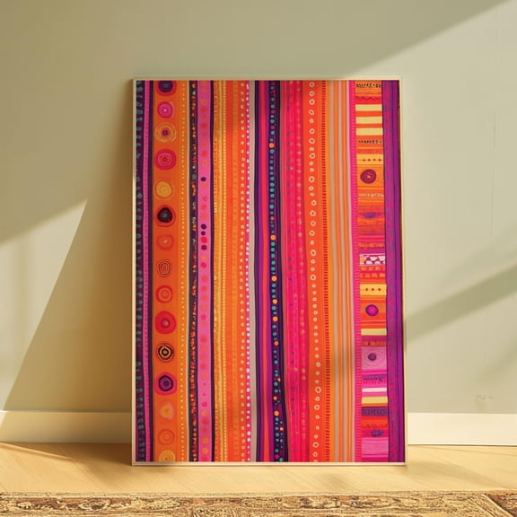 Colorful Abstract Stripe Boho Wall Art, Unframed Paper Print Size 8x12