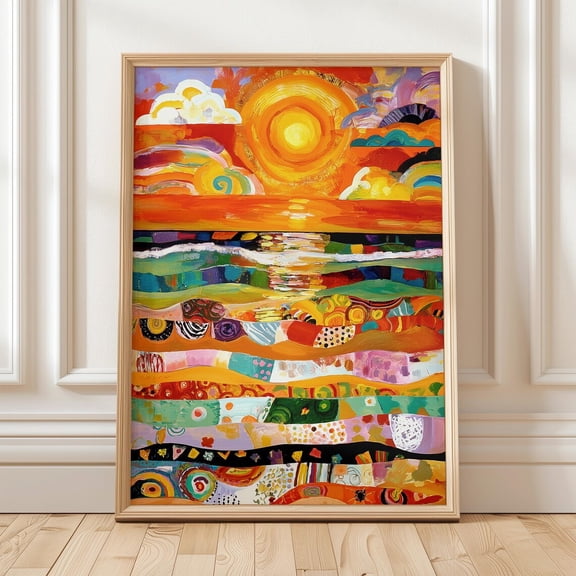 Colorful Abstract Sunset Modern Landscape Porch Decoration, Stretched Canvas 16x20in