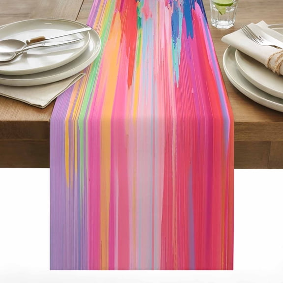 Colorful Abstract Table Runner 13x48 inch Multicolor Fantasy Cotton Linen Dining Table Runner Ideal for Dresser Kitchen Coffee Tables - Machine Washable