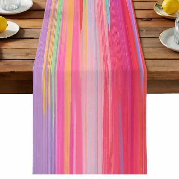Colorful Abstract Table Runner, Multicolor Fantasy Cotton Linen Table Cloth, Aesthetic Tablerunner for Kitchen Dining Party Wedding Home Decor 13x36 Inch