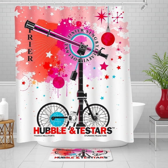 Colorful Abstract Telescope Shower Curtain - Retro Design