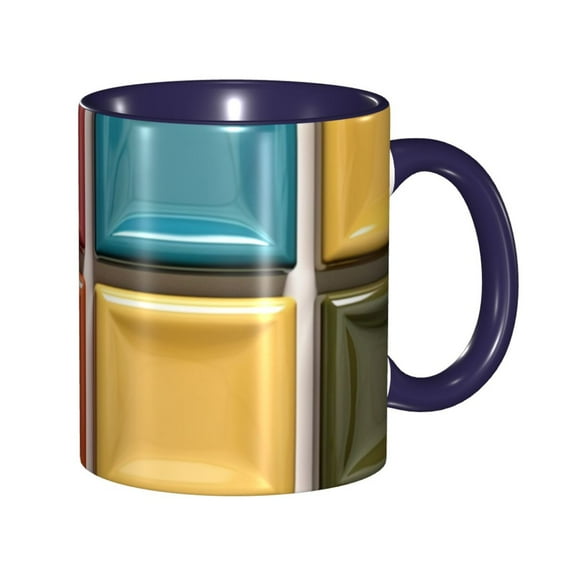 Colorful Abstract Vibrant Ceramic Geometric Pattern Coffee Mug Fun Custom Ceramic Mugs 11oz Navy Blue
