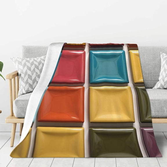 Colorful Abstract Vibrant Ceramic Geometric Pattern Lightweight Plush Fuzzy Cozy Soft Blankets 60"X50"