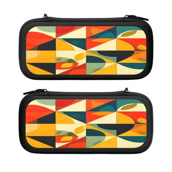 Colorful Abstract Vibrant Geometric Shape, Carrying Case For Nintendo Switch & OLED Version, Eva Pouch Case for Console & Accessories with 10 Game Card Slot & Wristband, Black
