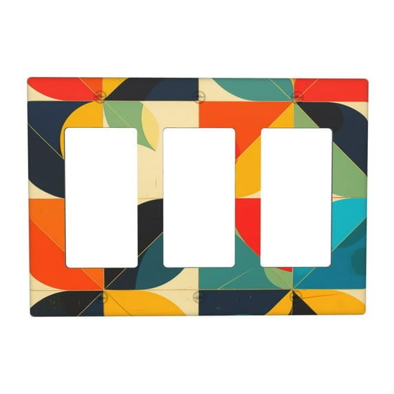 Colorful Abstract Vibrant Geometric Shapes Curves Switch Cover Decorative Wall Plate 3-Gang Standard Size