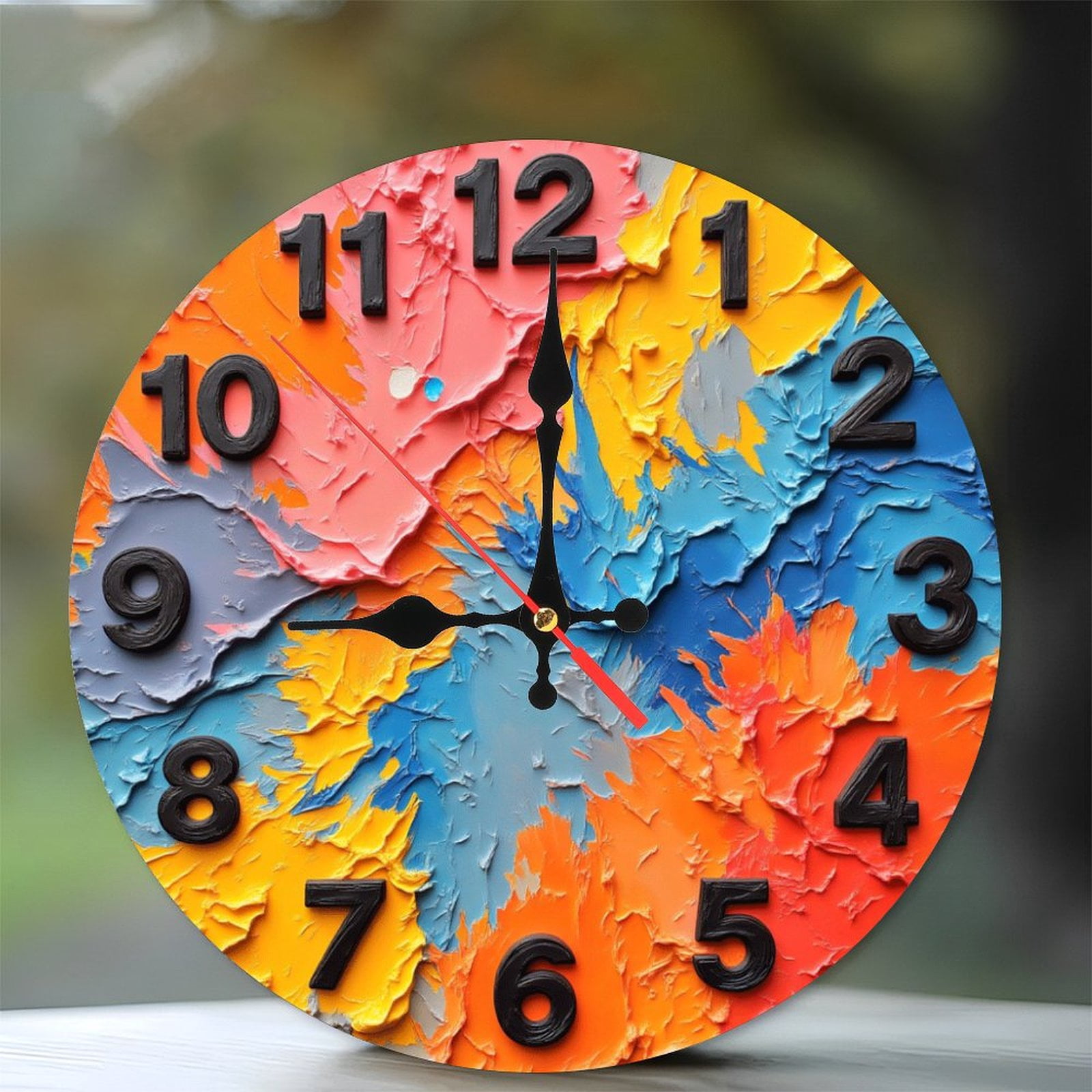 Colorful Abstract Wall Clock Modern Art Design 10-Inch Silent Wooden ...