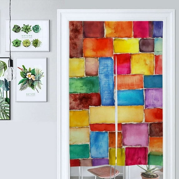 Colorful Abstract Watercolor Blocks Door Curtain Nordic Living Room DoorCurtain Porch Partition Curtain Kitchen Rative Half Curtain