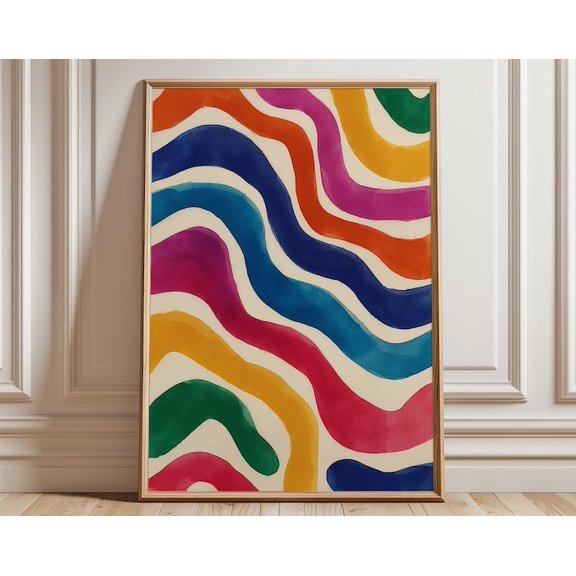 Colorful Abstract Wave Wall Art Print, Unframed Paper Poster 24x36in