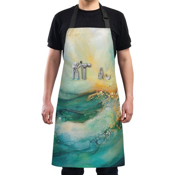 Colorful Abstract Waves Chef Kitchen Apron with Pockets for Women Waterproof Aprons for Cooking Baking