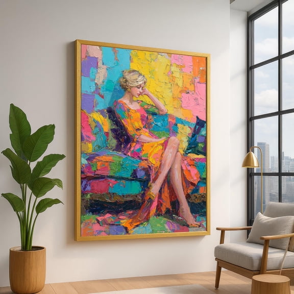 Colorful Abstract Woman Sitting, Modern Impasto Wall Art, Vibrant Home Decor, Multicolor Expressionist, Contemporary UNFRAMED Poster, Wall Art for Decor, Present, 8x12