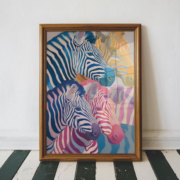 Colorful Abstract Zebra Print African Safari Animal Wall Art Eclectic Wall Decor