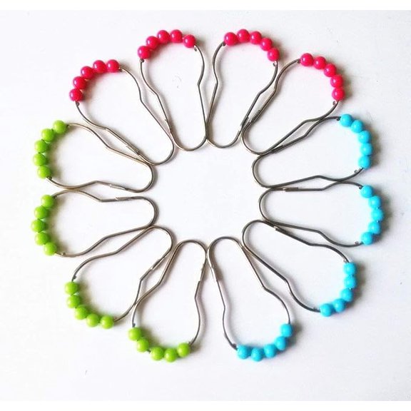 Colorful Acrylic Bead Shower Curtain Hooks 12 Piece